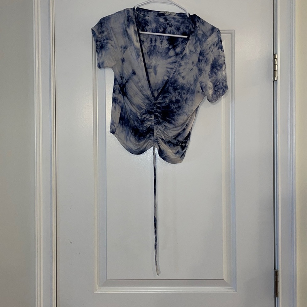 Pull string crop top, blue the dye